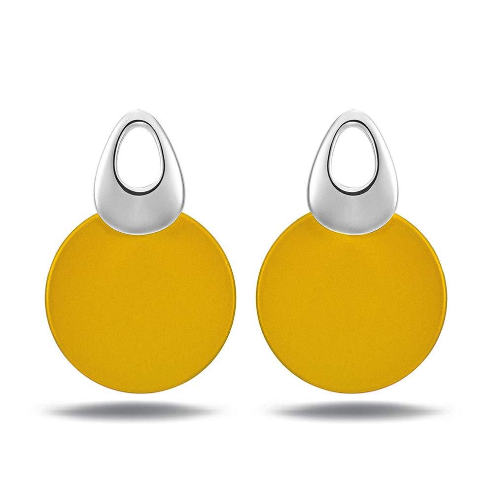 [Australia] - Viennois Round Curved Dangle Earrings with Matte Paint Discs for Women Jewelry Gifts (Yellow) 