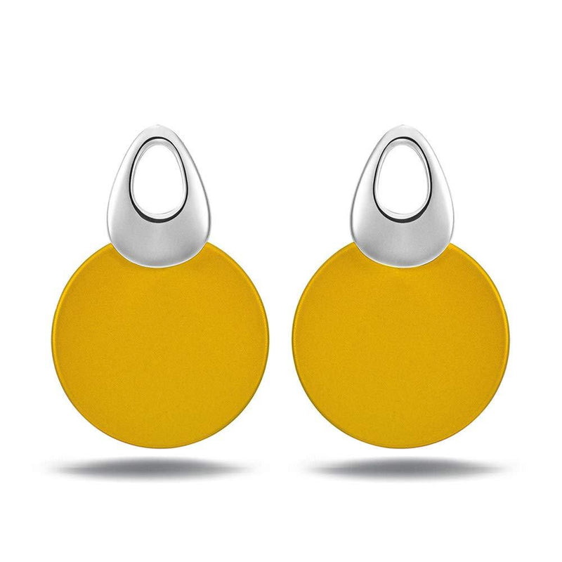 [Australia] - Viennois Round Curved Dangle Earrings with Matte Paint Discs for Women Jewelry Gifts (Yellow) 