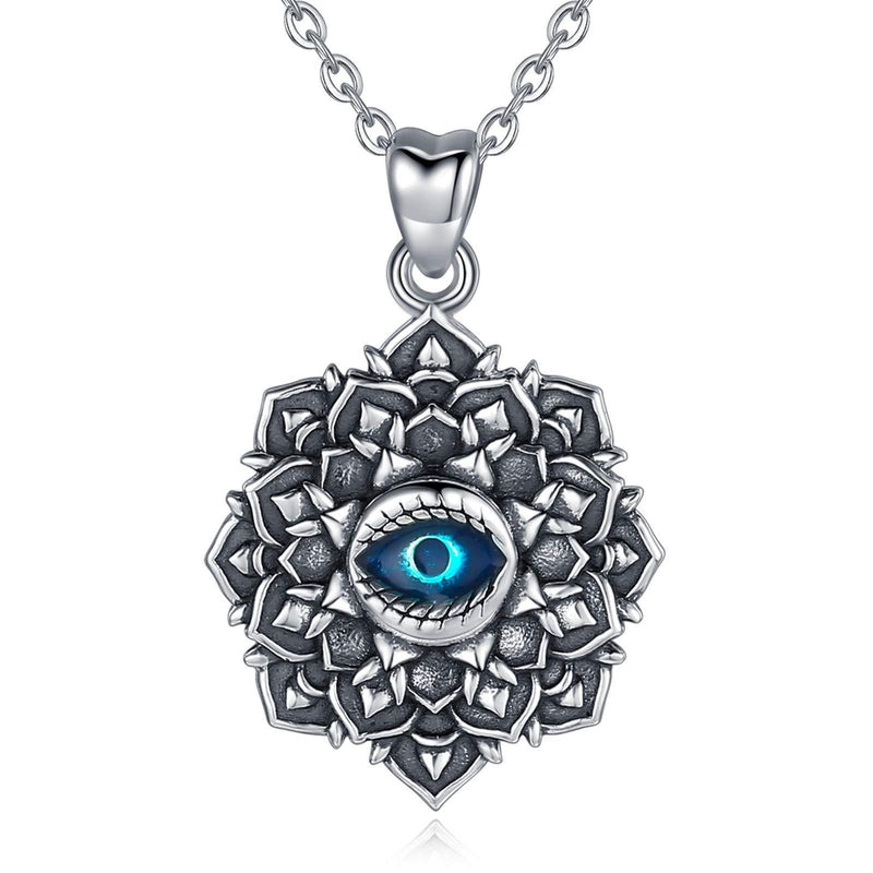 [Australia] - EUDORA Evil Eye Necklace 925 Sterling Silver Hamsa Hand Fatima Good Luck Clear CZ Vintage Pendant Necklace, 18" Chain Blue Eye 