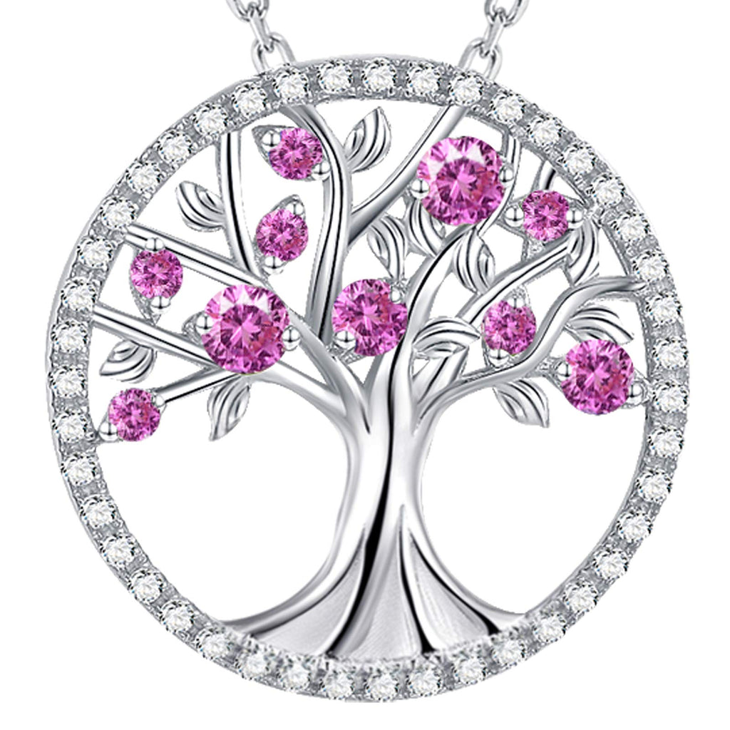 [Australia] - GinoMay Tree of Life Blue Sapphire Jewellery September October Birthstone Necklace Women Birthday Gifts Her Blue Topaz Ruby Pendant Necklace Pink Tourmaline Sterling Silver B October Pink Tourmaline 