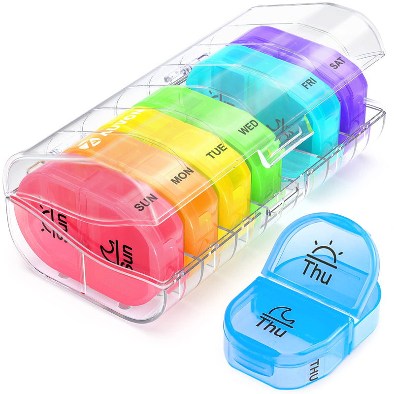 [Australia] - AUVON Pill Box Organiser with Free Smartphone Reminder App, Pill Boxes 7 Day 2 Times A Day with 7 Colorful Attachable Tablet Box for Medicine, Medication, Vitamin, Supplement and Fish Oil Clear 