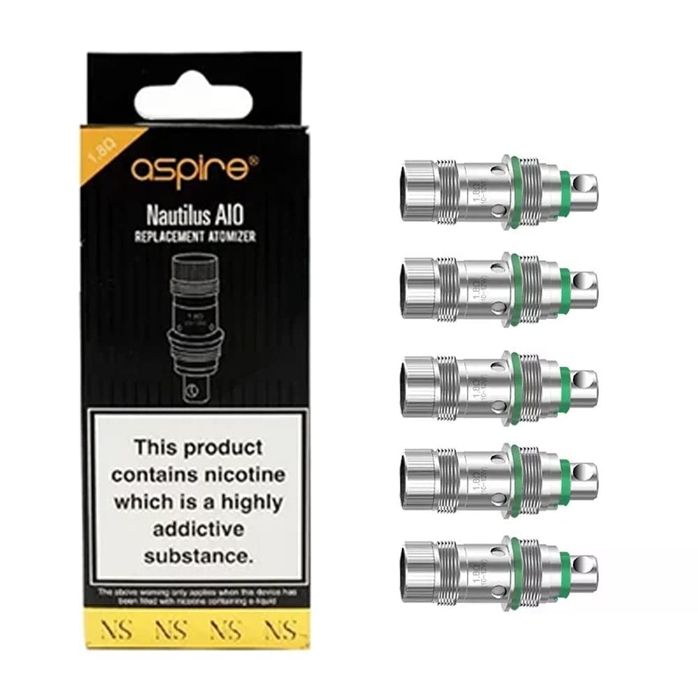 [Australia] - Aspire Pack of 5 Replacement Coils 1.8ohm for The Nautilus AIO All in One Pod Electronic Cigarette E-Cig Vaping System No Nicotine 