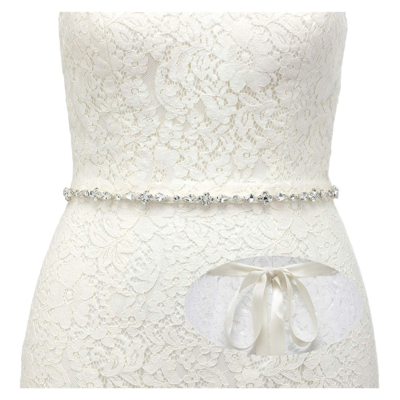 [Australia] - SWEETV Rhinestone Bridal Belt Crystal Wedding Dress Belt Sash Accessories for Bride Bridesmaid Silver 