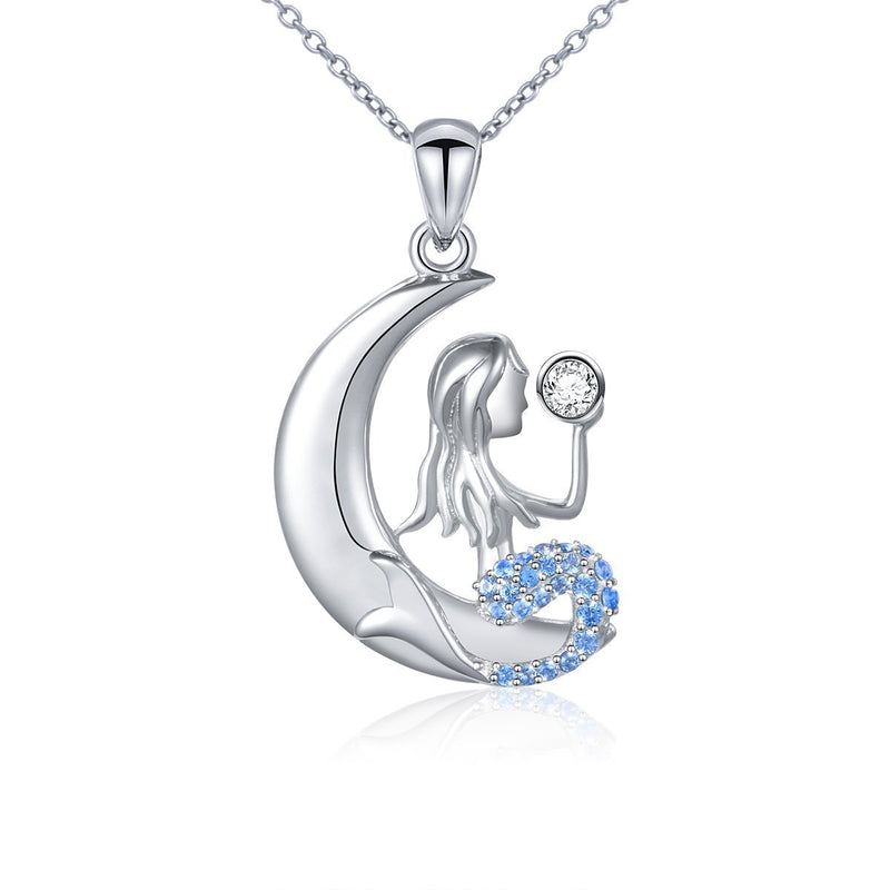 [Australia] - DAOCHONG Mermaid Necklace for Women S925 Sterling Silver Mermaid Crescent Moon Pendant Necklace Gifts for Women,18 inches 