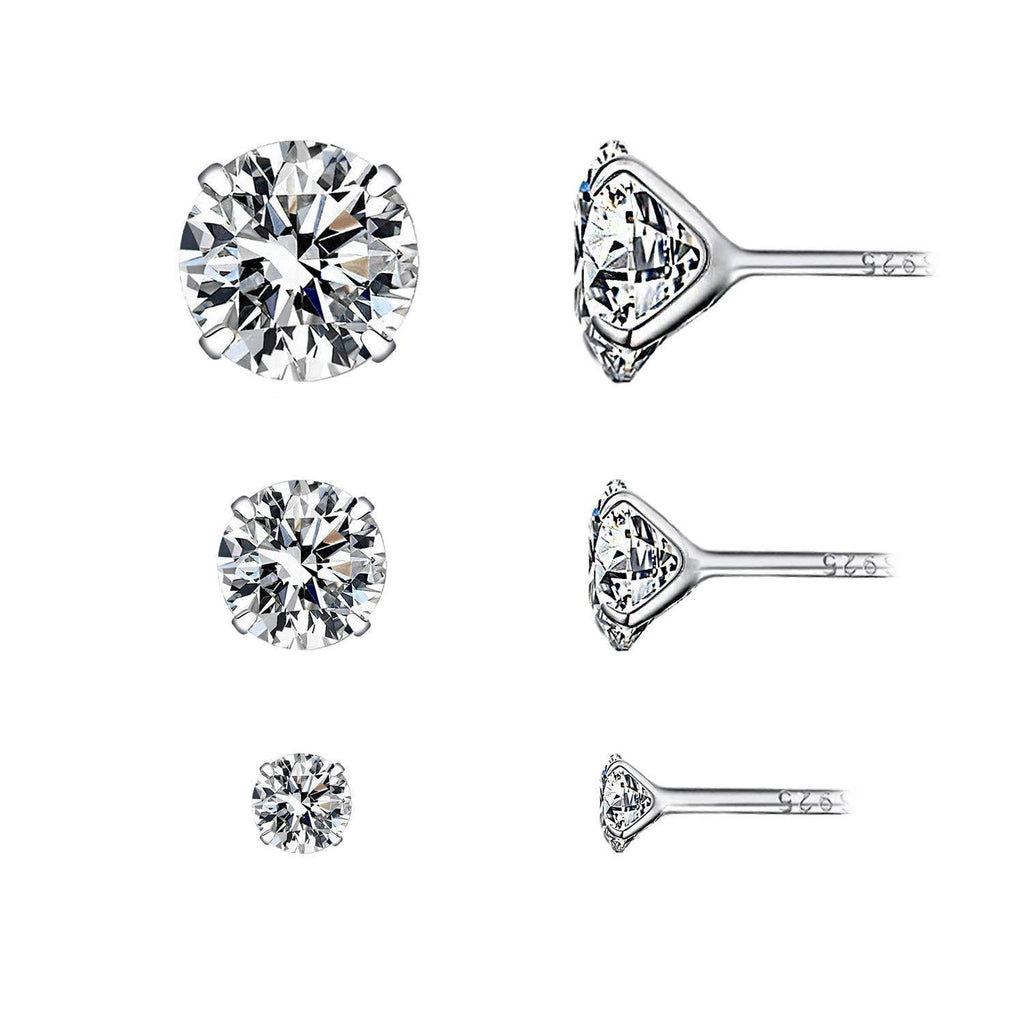 [Australia] - YOURDORA Women 925 Sterling Silver Stud Earrings Sets with Single Crystal 3 Pairs 3mm 5mm 7mm White 