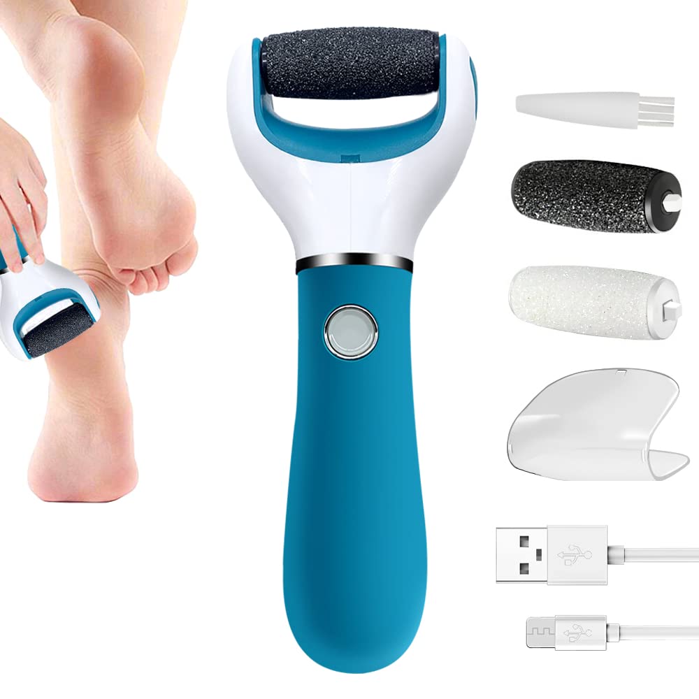 [Australia] - BOMPOW Hard Skin Remover Foot, Foot Care Tool for Dry Dead and Cracked Feet, Foot Files for Hard Skin, Pedicure Tool with 2 Roller and Rechargeable Callus, Blue 