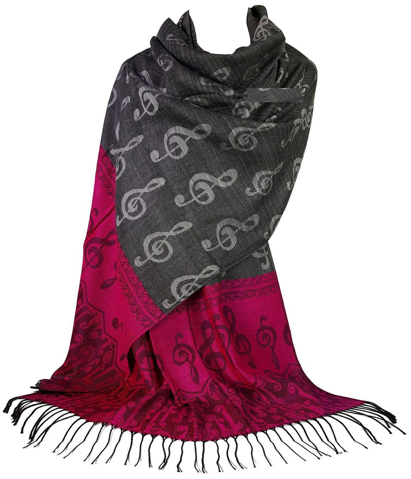 [Australia] - GFM Music Notes Print Scarf Or Pashmina - Large Or Medium Size - Soft MUP2-BHCrtGLB - Pink 1 