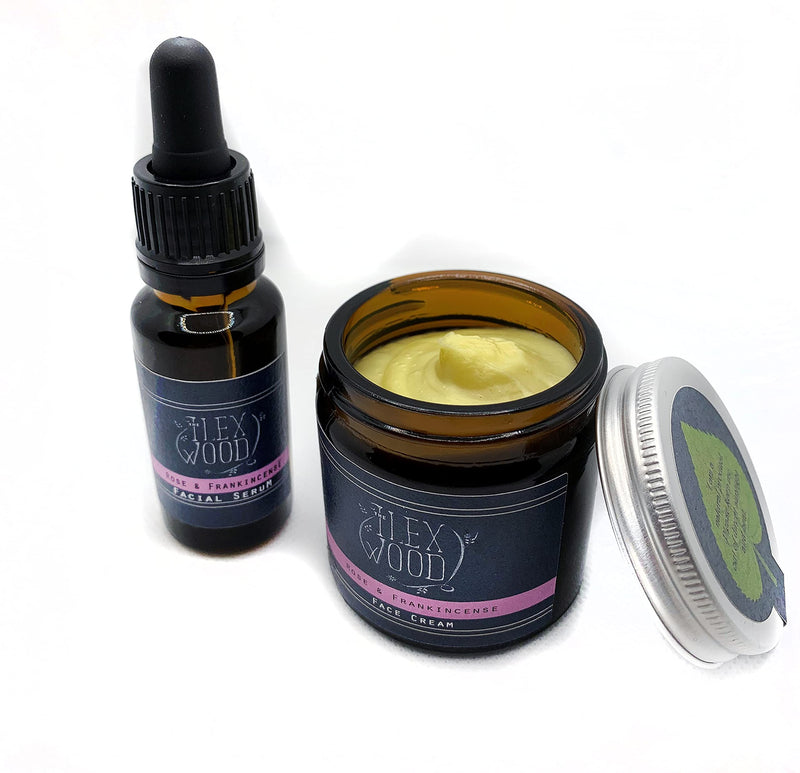 [Australia] - Rose and Frankincense Cream & Serum Gift Set - handcrafted in the UK, 100% Natural, Vegan, Moisturising, Anti Ageing, Cruelty Free, Palm Oil Free, Plastic Free 