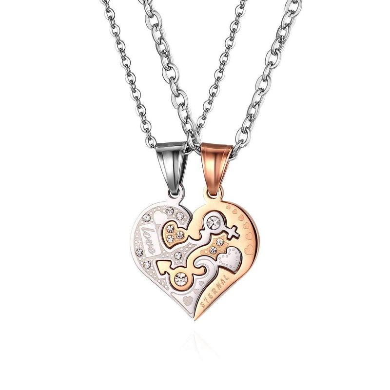[Australia] - Oidea Stainless Steel Couples Angel Wing Love Heart Puzzle Matching Necklace for Promise Gift,with Gift Bag Heart Puzzle(rosegold and Silver) 