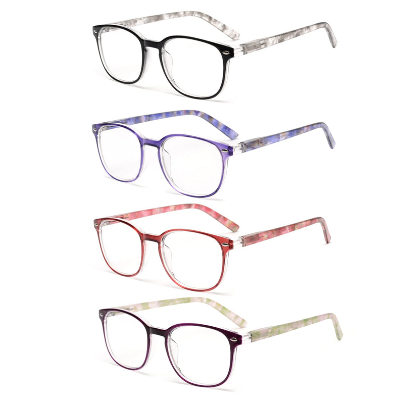 [Australia] - JM Reading Glasses Women with Spring Hinge 4 Pack, Lightweight Quality Vintage Readers Colorful Square Glasses for Ladies Magnifying 4 Pack Mixed Color +4.0 