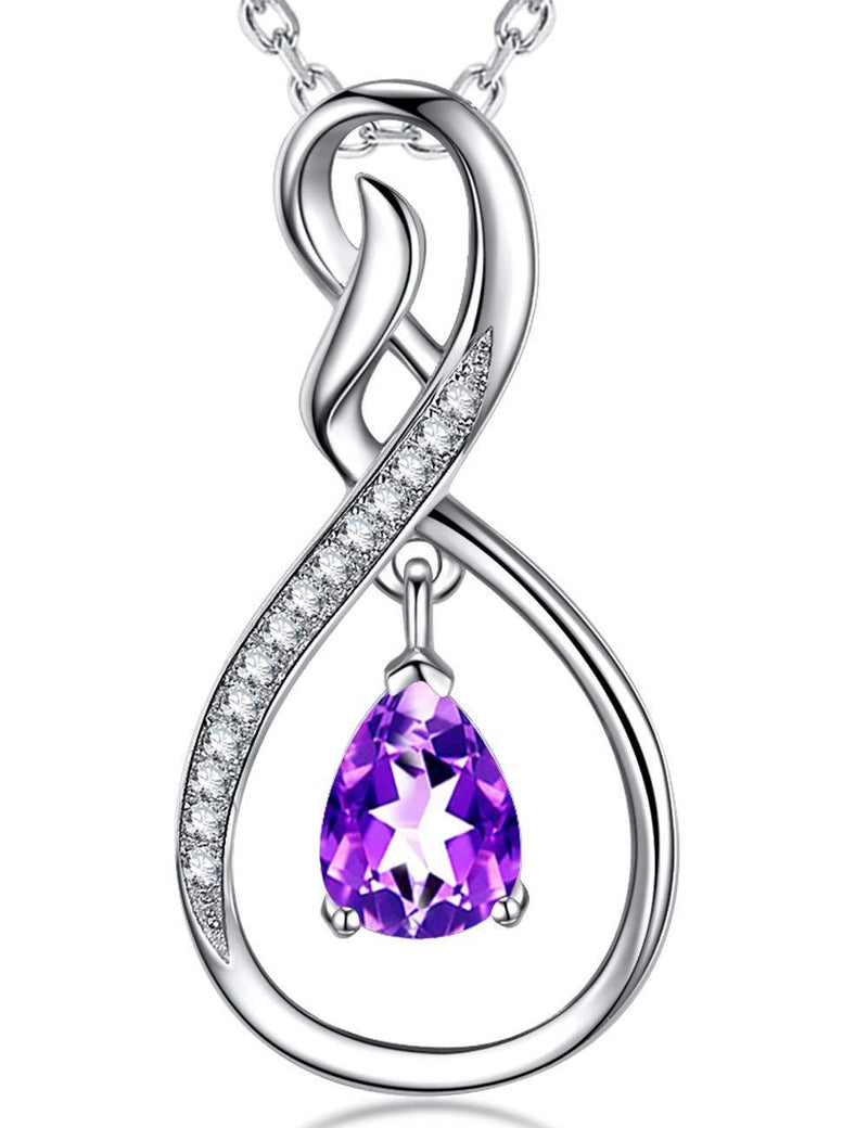 [Australia] - GinoMay Genuine Amethyst Gemstone Necklace Women Forever Love Infinity Necklace Birthday Gifts Birthstones Jewellery Created Emerald Simulated Diamond Sterling Silver A February Natural Amethyst Gemstone 