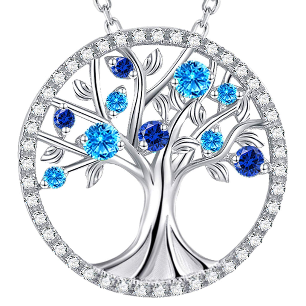 [Australia] - GinoMay Tree of Life Necklace Blue Sapphire September Birthstone Jewellery for Women Birthday Gifts for Her Blue Topaz Emerald Peridot Necklace Sterlilng Silver Fine Jewellery A September Blue Sapphire 