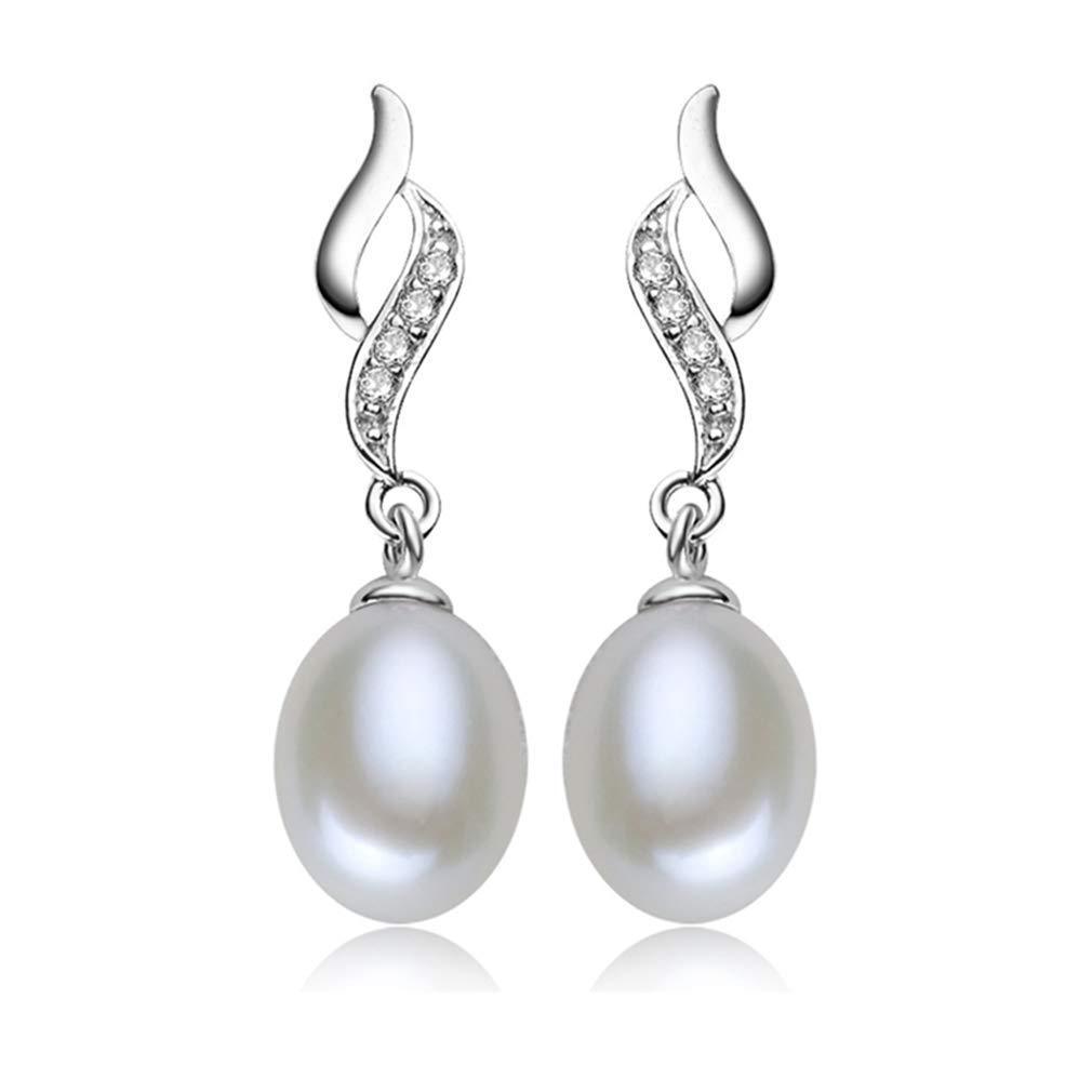 [Australia] - YAXUN 925 Sterling Silver Pearl Earrings For Women wtih 5A Cubic Zirconia Diamonds - AAA Natural Freshwater 9mm Pearl Drop Dangle Earrings Fashion Jewellery Gifts 