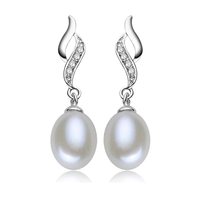 [Australia] - YAXUN 925 Sterling Silver Pearl Earrings For Women wtih 5A Cubic Zirconia Diamonds - AAA Natural Freshwater 9mm Pearl Drop Dangle Earrings Fashion Jewellery Gifts 