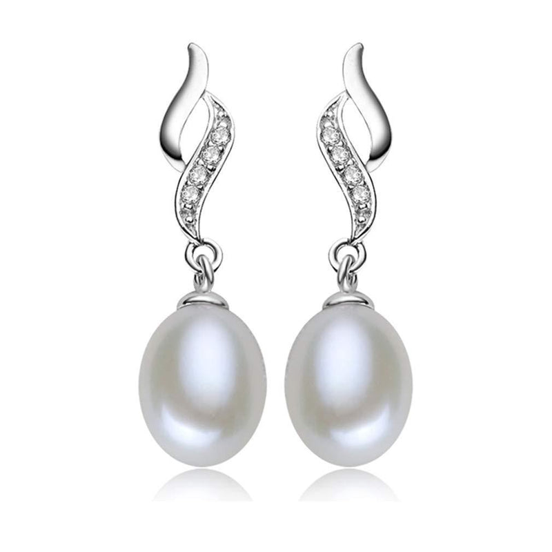 [Australia] - YAXUN 925 Sterling Silver Pearl Earrings For Women wtih 5A Cubic Zirconia Diamonds - AAA Natural Freshwater 9mm Pearl Drop Dangle Earrings Fashion Jewellery Gifts 