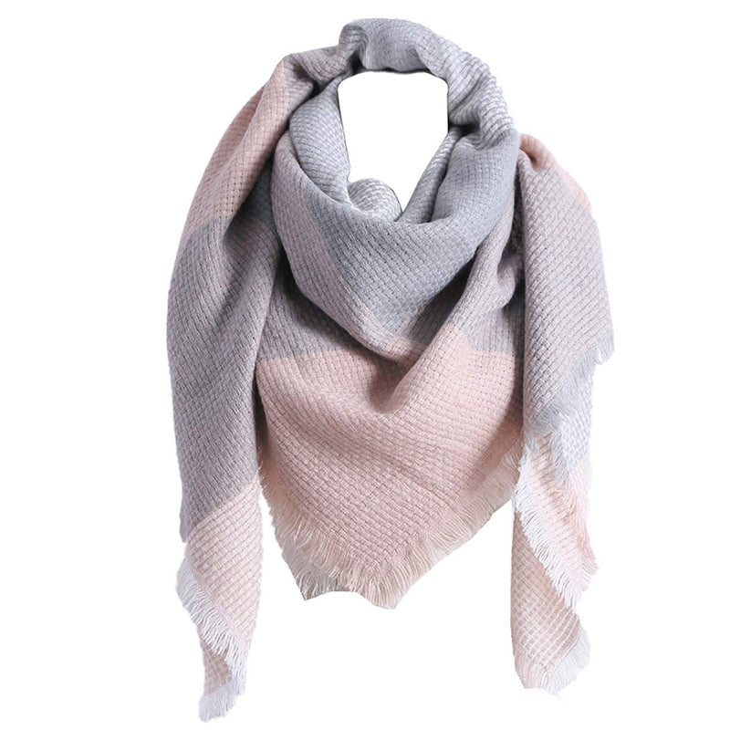 [Australia] - Dancila XXL Women's Scarf Plaid Oversized Square Blanket Scarf Autumn Scarf Winter Scarf Plaid Tartan Stripe Plaid Pattern Oversized Fringe Poncho Pink Gray 