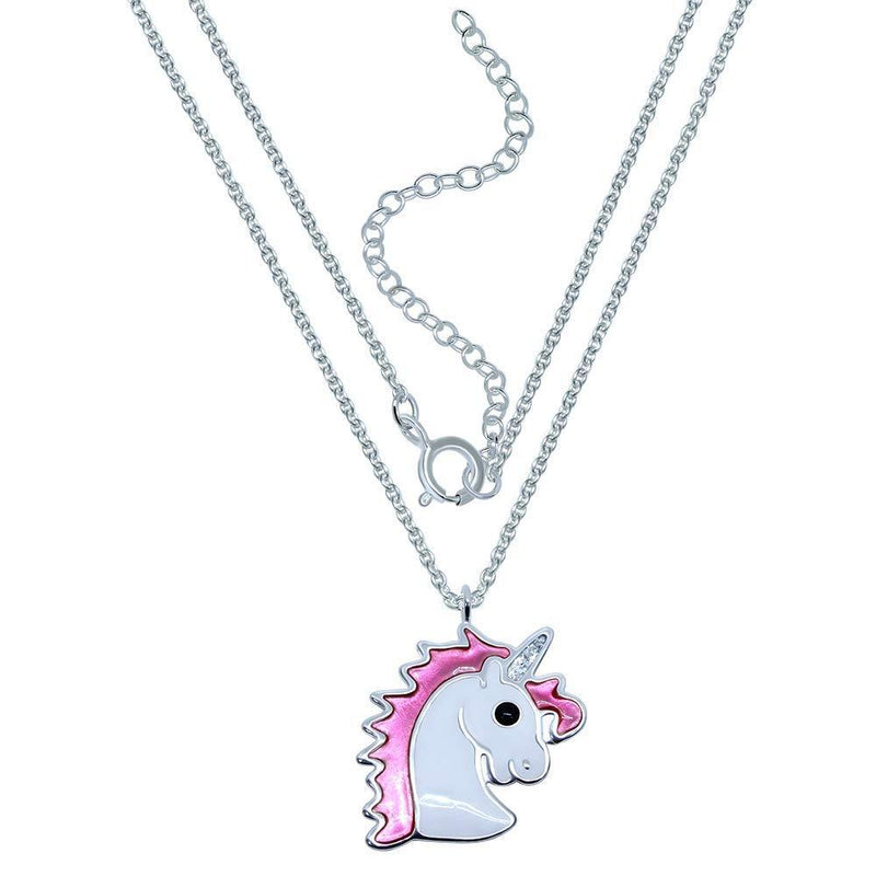 [Australia] - Sterling Silver Unicorn Necklace with Pink Hair 