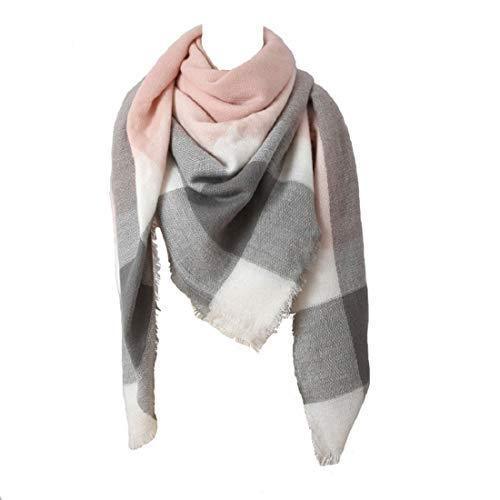 [Australia] - Winter Warm Scarfs Women Shawl Scarf Ladies Plaid Blanket Tartan Scarf Color Block Style with Tassel 140 * 140cm Pink 