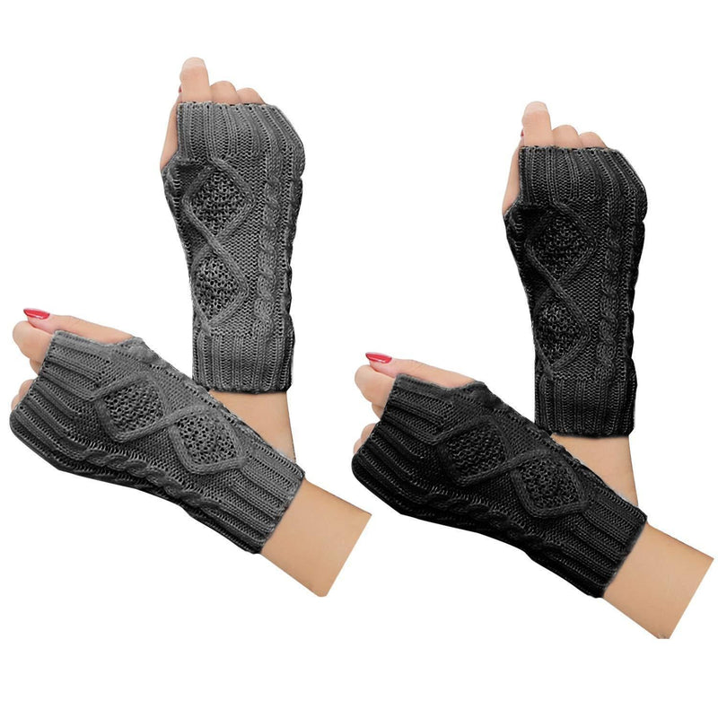 [Australia] - 2 Pairs Women Arm Gloves, Winter Warm Fingerless Gloves Wrist Arm Warmers Knit Mittens Half Finger Gloves for Ladies Girls A-black and Gray 