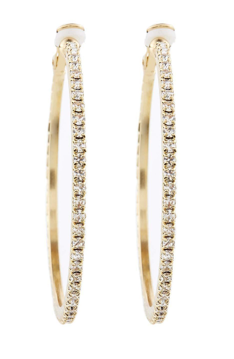 [Australia] - Clip On Earrings - Gold Plated Hoops With Clear Crystals - Karina G 