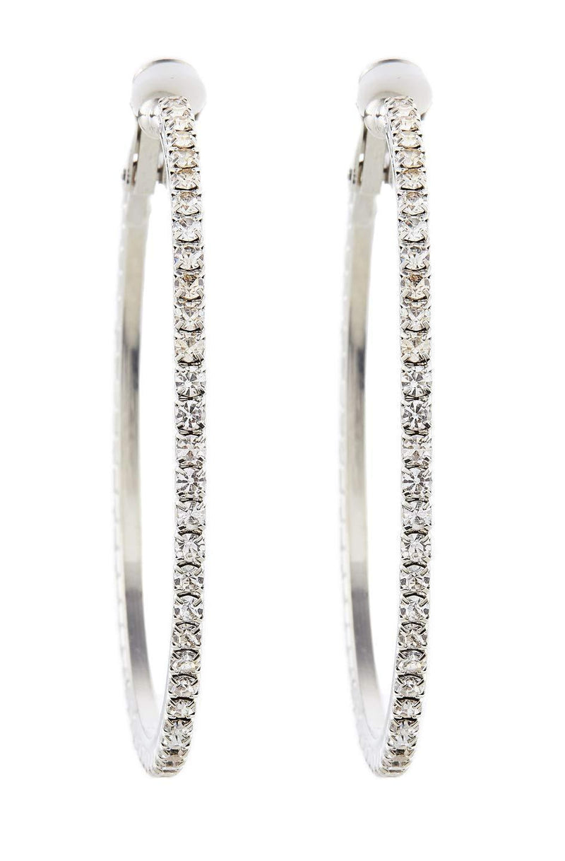 [Australia] - Clip On Earrings - Silver Plated Hoops With Clear Crystals - Karina S 