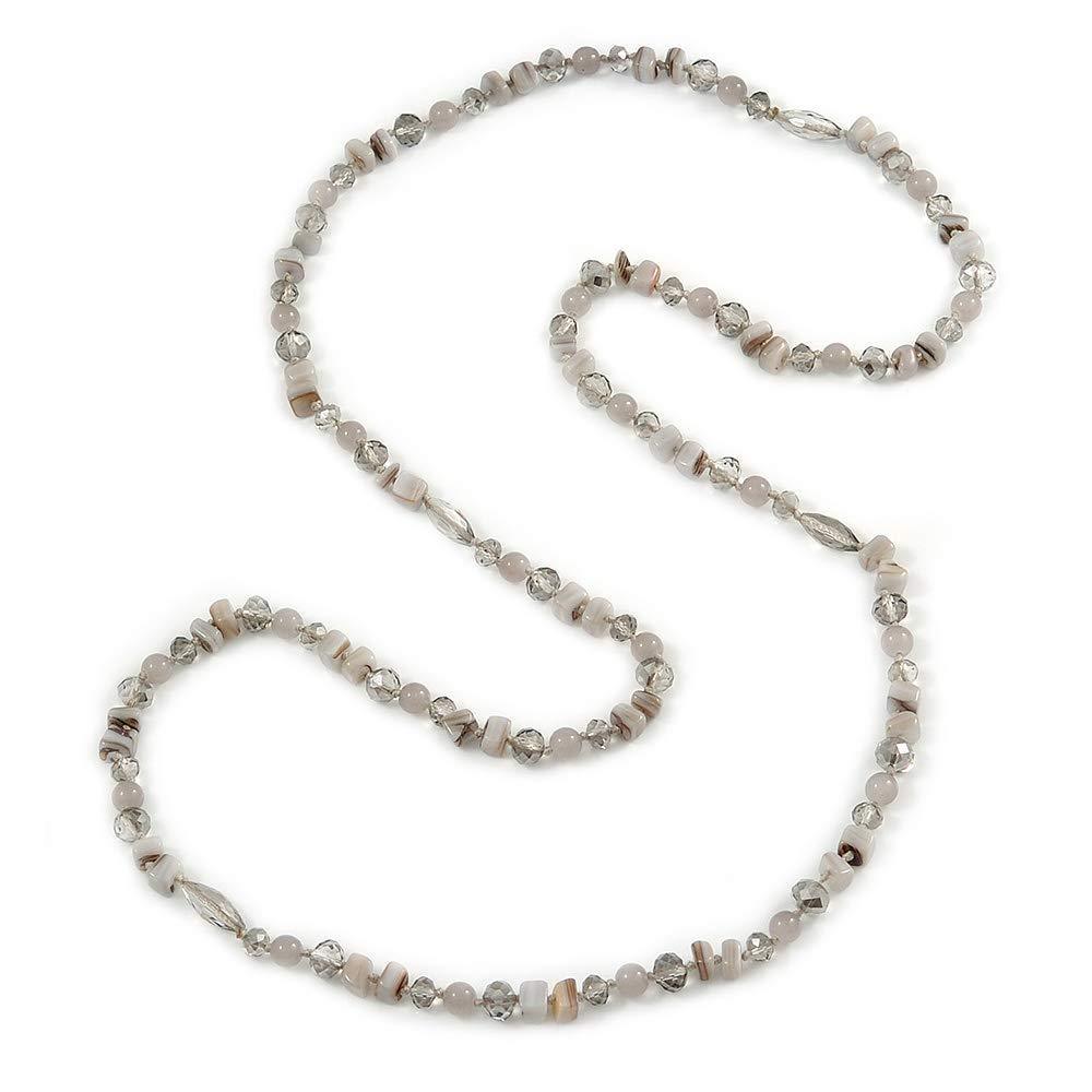 [Australia] - Long Light Grey Semiprecious Stone, Agate and Glass Bead Necklace - 120cm L 