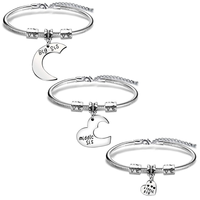 [Australia] - AGR8T 3pcs Sisters Charm Bracelet Women Jewelry Set Big Middle Little Sister Birthday Christmas Day 