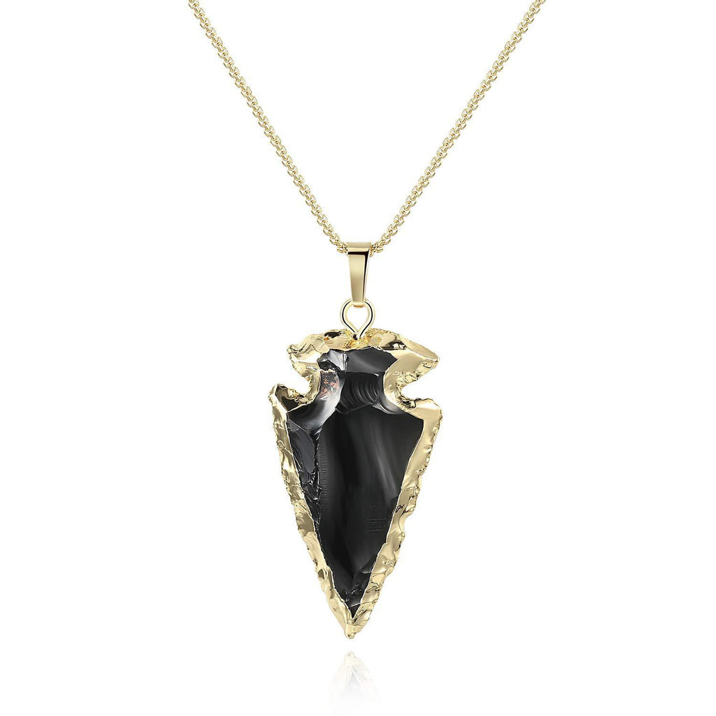 [Australia] - coai Raw Obsidian Dragonglass Arrowhead Pendant Necklace Gold-color-edge/Smaller Pendant 