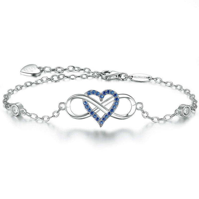 [Australia] - BlingGem Silver Bracelet for Women 925 Sterling Silver Round Cubic Zirconia Infinity Heart Charm Blue Color Gemstone Bracelet Birthday for Women Wife Mom C-blue Zircon 