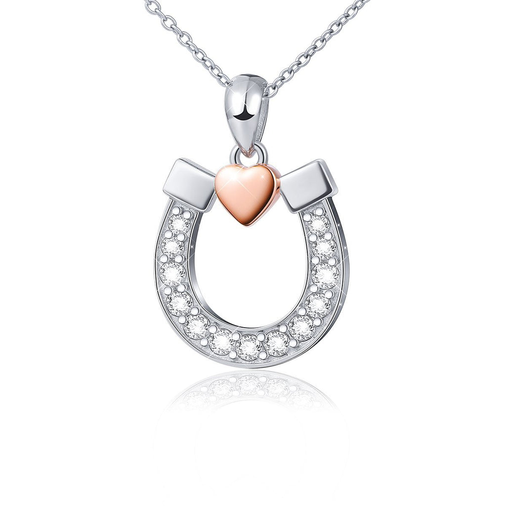 [Australia] - DAOCHONG Horseshoe Jewellery Sterling Silver Lucky Horseshoe Love Heart Pendant Necklace Jewelry Horseshoe with Rose Gold Heart 