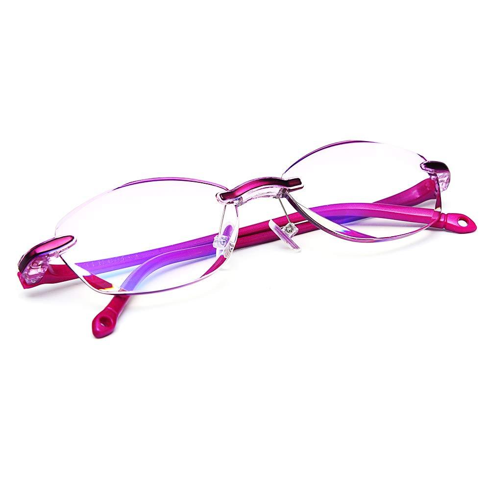 [Australia] - TERAISE Rimless Reading Glasses Fashion Diamond Cut Edge Design Anti-blue Lens Spectacle Readers for Women 1.5X Pink 