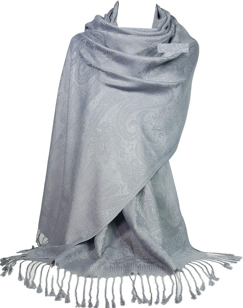 [Australia] - GFM Pashmina Style in Embossed Paisley Pattern Scarf (EP) S0-ep-hlbh - Silver Grey 