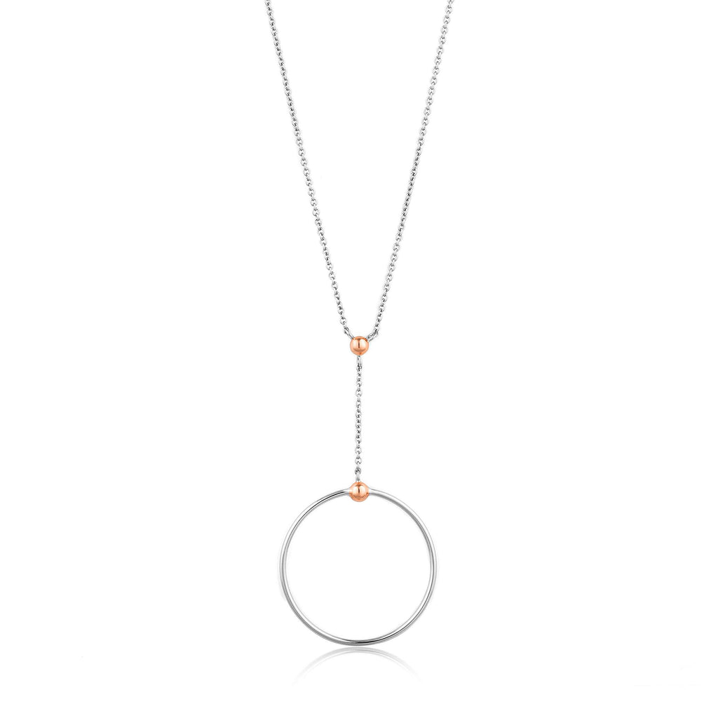 [Australia] - ANIA HAIE 925 Sterling Silver Long Single Hollow Circle Pendant Y Necklace for Women Two Tone 