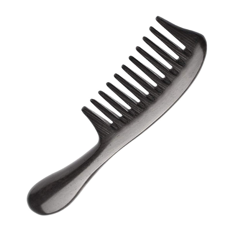 [Australia] - Eqlef Comb Wooden, Wide Tooth Comb Curly Hair Black Ebony Comb Smooth Round Handle 