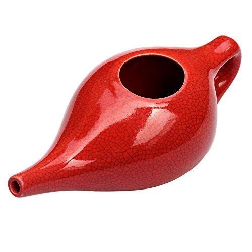 [Australia] - Ceramic Neti Pot for Nasal Cleansing Crackle Pattern | Ceramic Neti Pot with 10 Sachets of Neti Salt | Natural Treatment for Sinus, Infection and Congestion (Red) 