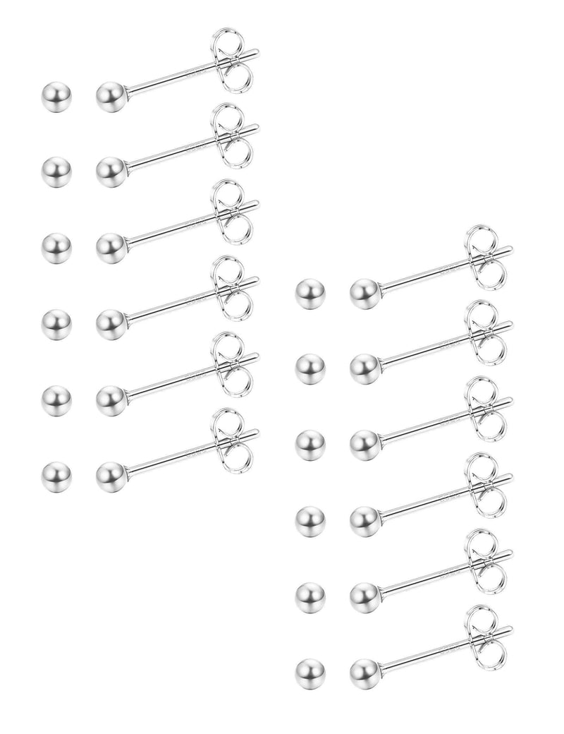 [Australia] - Milacolato 6-12pairs 925 Sterling Silver Stud Earrings Tiny Round Ball Bead Earrings Set For Women Girls Jewelry A:12 pairs 
