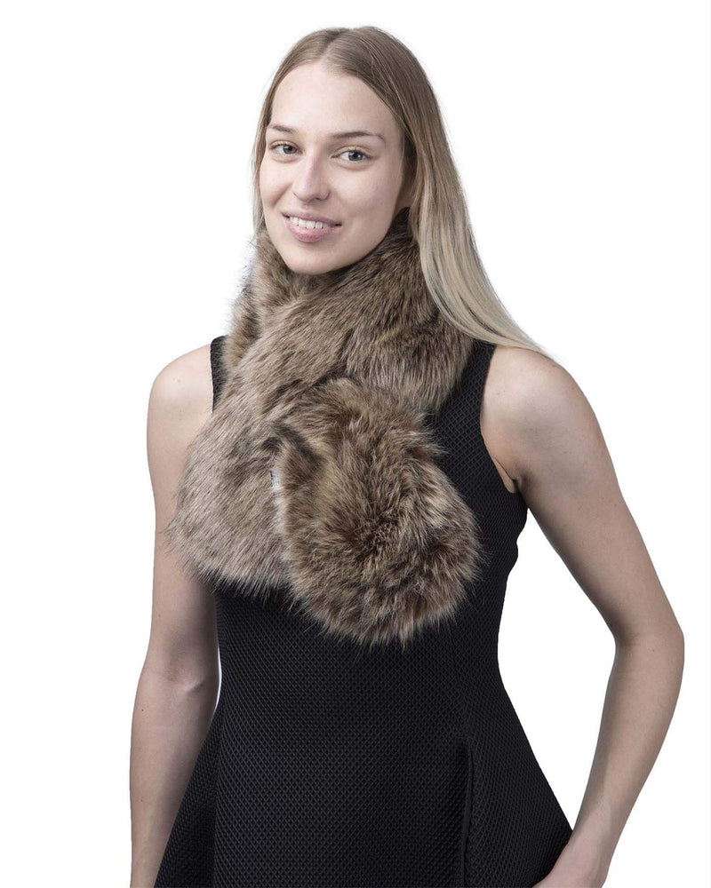 [Australia] - BasicSense Winter Long Fluffy Faux Fur Collar Wrap Inner Fleece Fabric for Women Warm Tippet Russian Style Scarf Brown 