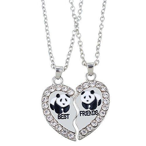 [Australia] - HOUSWEETY Best Friend Split Heart Necklace Charm Pendant Crystal Panda 