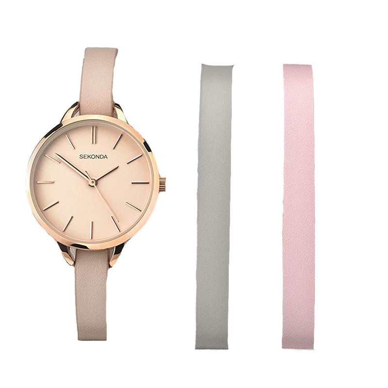 [Australia] - SEKONDA Womens Analogue Classic Quartz Watch with Leather Strap 2629G.42 