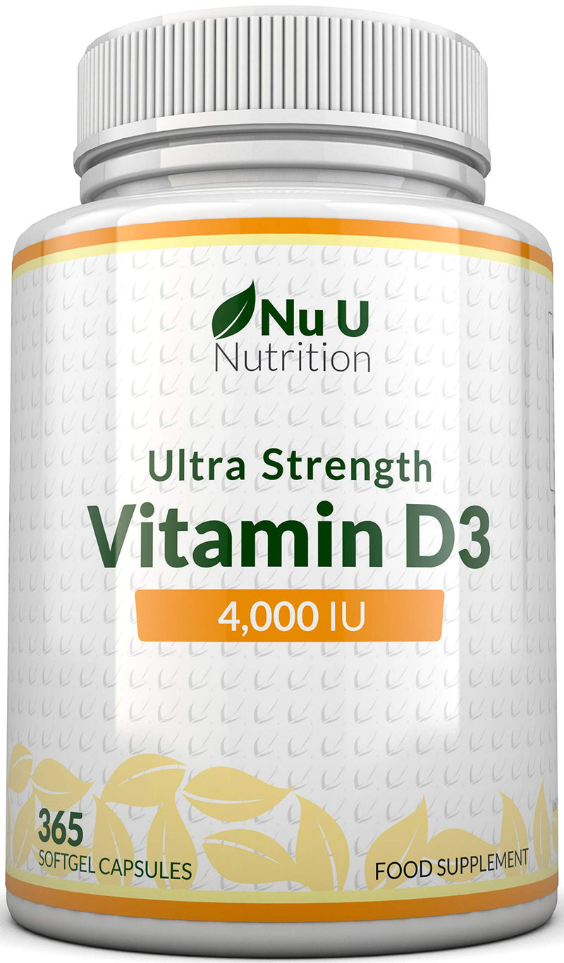 [Australia] - Vitamin D3 4000 IU, 365 Softgel Capsules NOT Tablets, Full Year Supply, Easy to Swallow Quadruple Strength Vitamin D3 Supplement 