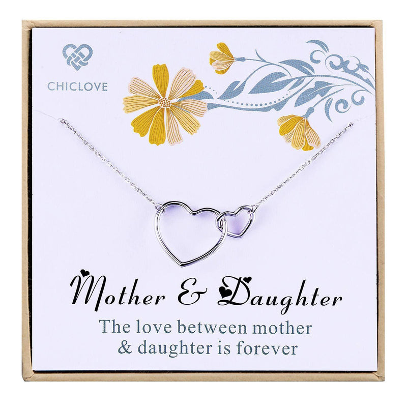 [Australia] - CHICLOVE Gift for mom - Mother and Daughter Necklace with 925 Sterling Silver Interlocking Hearts 