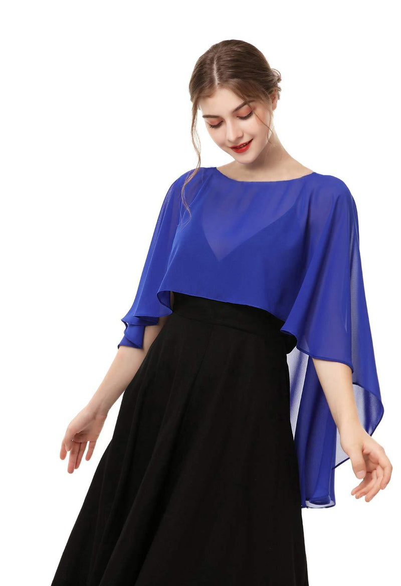 [Australia] - Hotshawl Capelets for women Chiffon Cape Shawls and Wraps for Evening Dress Wedding Capes Cover Up Royal Blue 