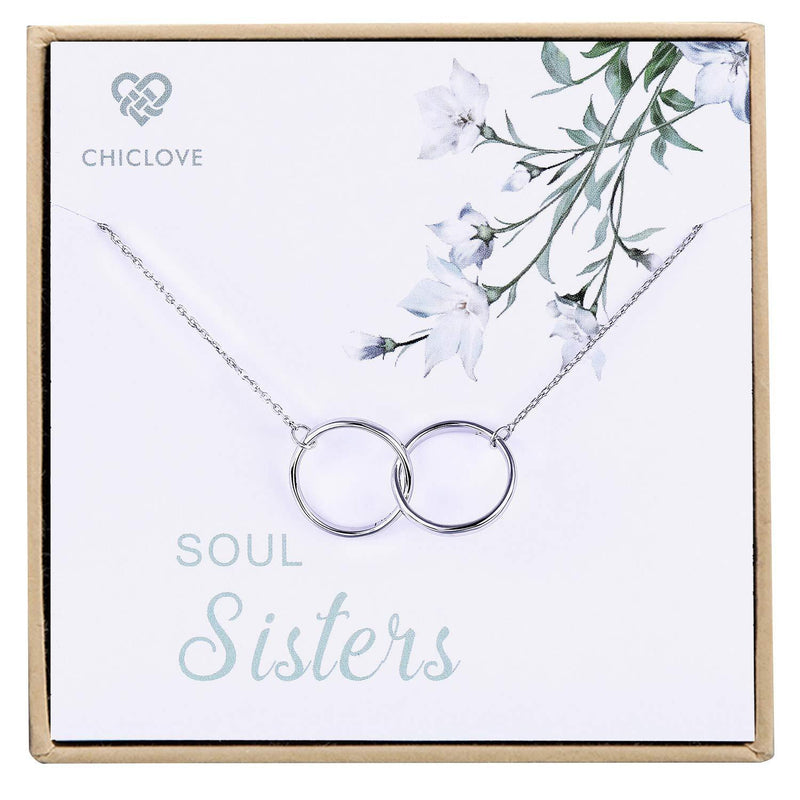 [Australia] - CHICLOVE Soul Sisters Necklace - Sterling Silver Two-Circle Pendant Necklace Engraved Soul Sister 