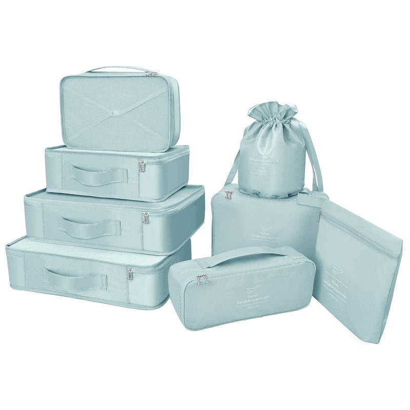 [Australia] - BETLLEMORY Packing Cubes 8 Sets Travel Luggage Organizers with Waterproof Shoe Storage Bag Compression Pouches(Blue Grey) Blue Grey 