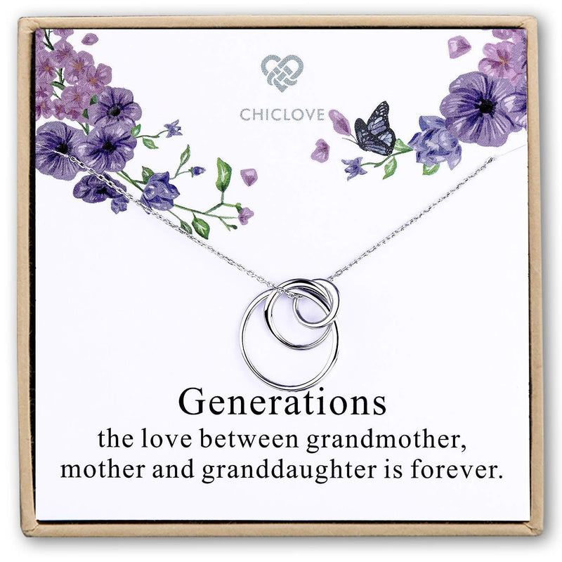 [Australia] - CHICLOVE Sterling Silver 3 Circles Necklace - Generation Necklace - Grandmother Mother Daughter Necklaces - Family Necklace - Grandma Gift - Mother Daughter Necklace 