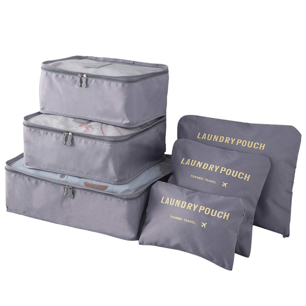 [Australia] - Kono 6PCS Packing Cubes Set Travel Luggage Zip Organisers Clothes Underwear Socks Storage Bag Pouch (Grey) Grey 