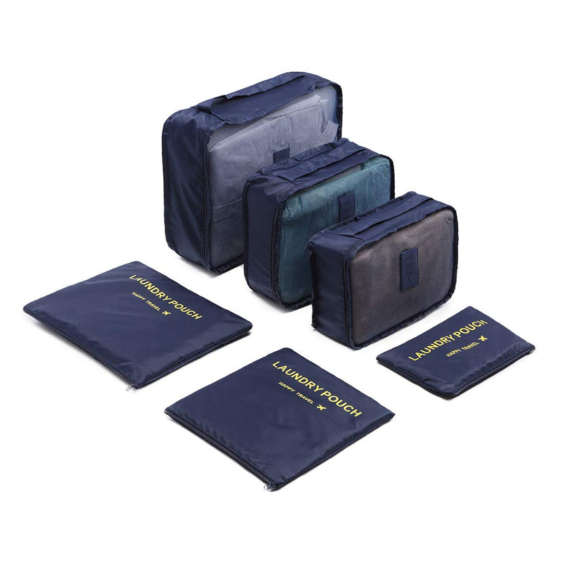 [Australia] - Kono 6PCS Travel Essential Bags-in-Bag Packing Cubes Durable Travel Luggage Organisers Suitcase Storage Bags Compression Pouches (Navy) Navy 