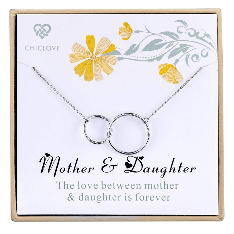 [Australia] - CHICLOVE Mother Daughter Necklace - Best Sterling Silver Two Interlocking Infinity Double Circles Pendant Necklace for Mom 
