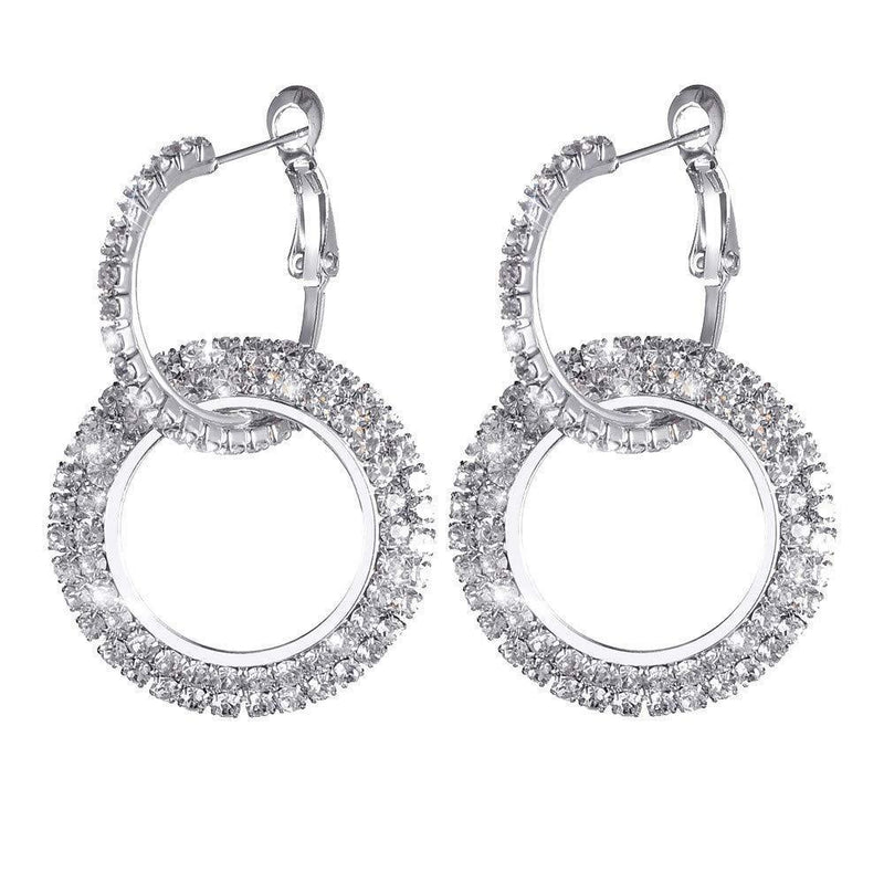 [Australia] - clearance, Platinum Filled sterling silver with Diamond Sparkly Crystal Hoop Earrings for Women One Pairs Earrings (Silver#C) 