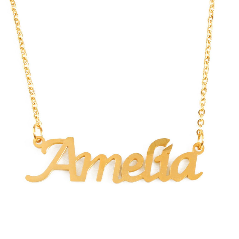 [Australia] - Kigu Amelia Personalised Name Necklace - 18ct Gold Plated Necklace - Custom Jewellery - Adjustable Chain 16" - 19" - Incl Box & Bag 